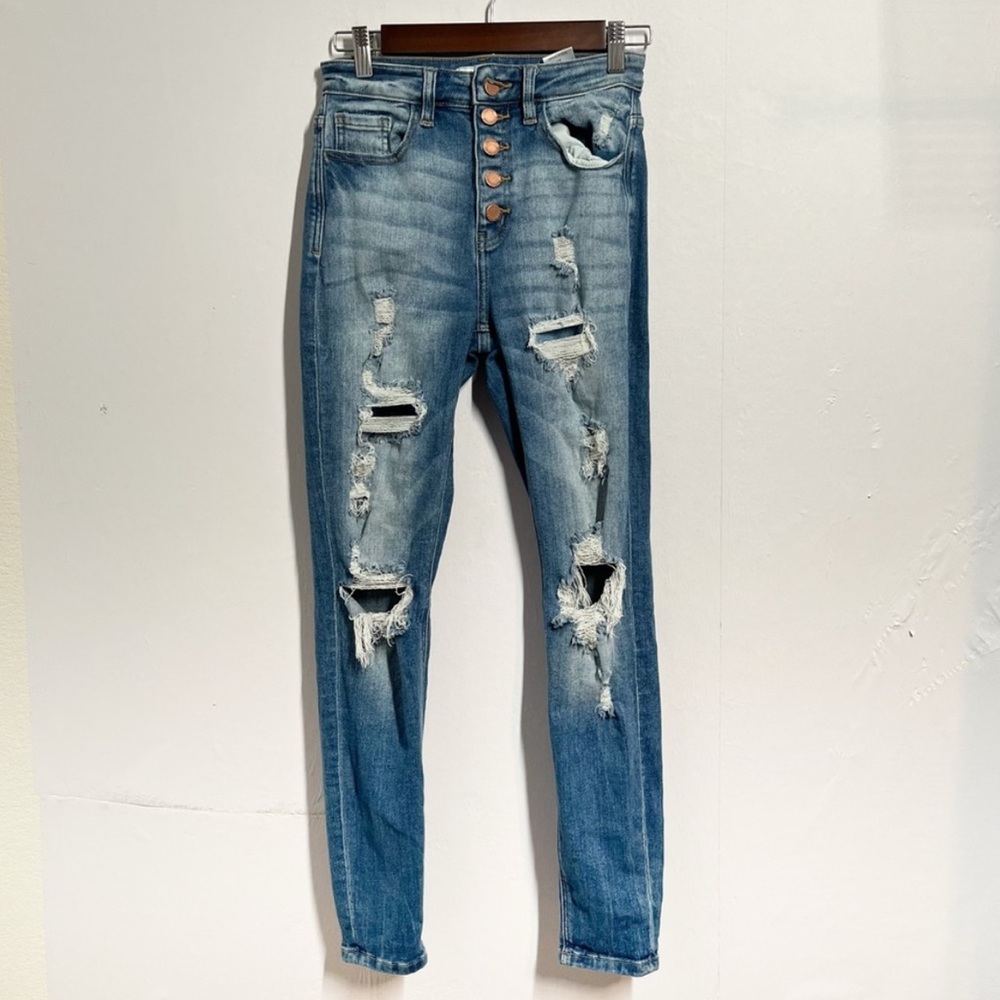 Kancan Permium Jeans Curvy Ultra High Waist Skinny Distressed Women Size 25 Blue